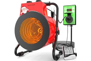 Buyplus Greenhouse Heater with Digital Thermostat, 1500W Outdoor Heaters for Patio, Overheat Protection & 3S Fast Heating, Electric Space Heater for Patio, Garage, Greenhouse, Flower House, Red