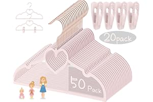 ONEDREAM Pink Heart Velvet Baby Hangers - 50pack 13inch Toddler Hangers with 20pcs Clips, Premium Velvet Strong and Durable Baby Clothes Hangers Without Slipping, Ultra Slim and Stackable Space Saving