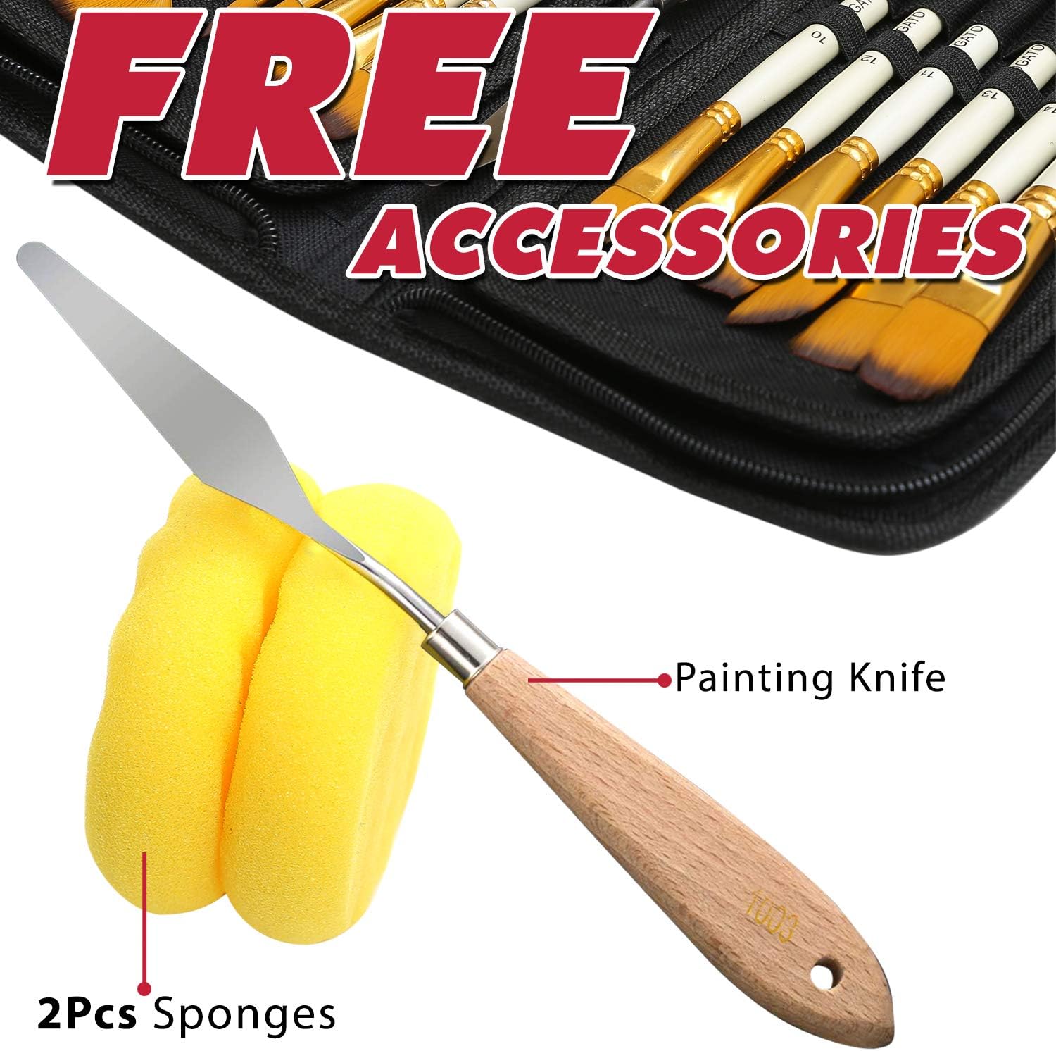 DUGATO Artist Paint Brush Set 15pcs Includes Pop-up Carrying Case with Painting Knife and 2 Sponges for Acrylic, Oil, Watercolor, Art, Scale Model, Face, Paint by Numbers