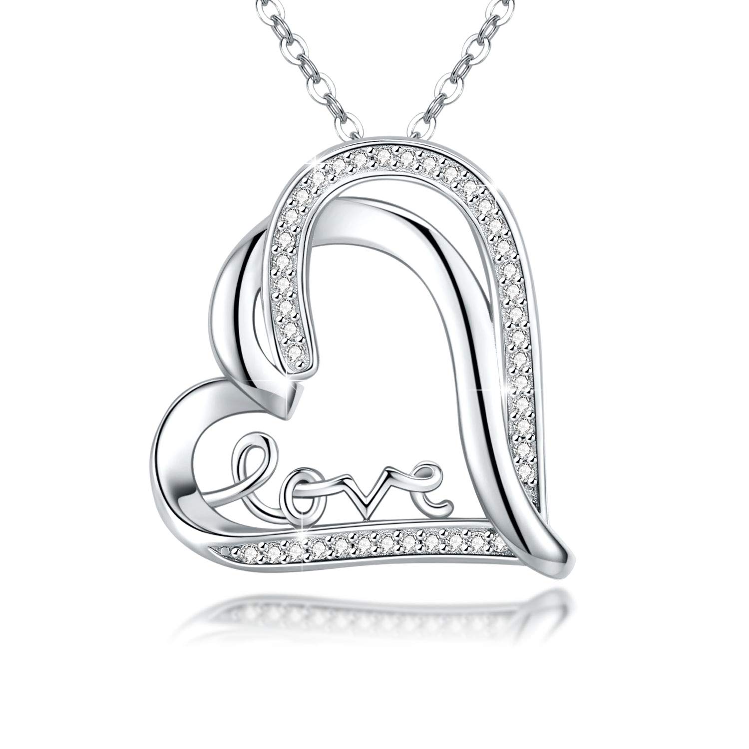 REDSUN Mother's Day Gift Double Love Necklace 925 Sterling Silver Heart Necklace with Love Pendant Necklace Jewellery Gift for Women/Wife/Girlfriend/Daughter/Mama