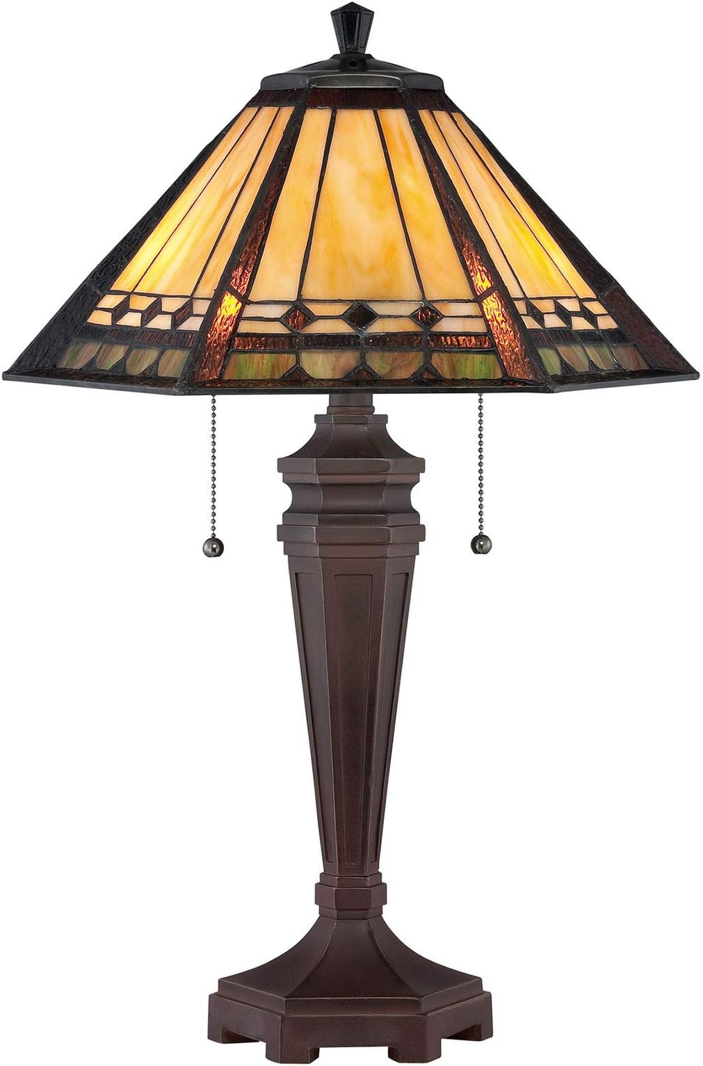 Quoizel Tiffany Arden Table Lamps in Bronze | Amber Grey Beige Table Lamp | E27 Lamp