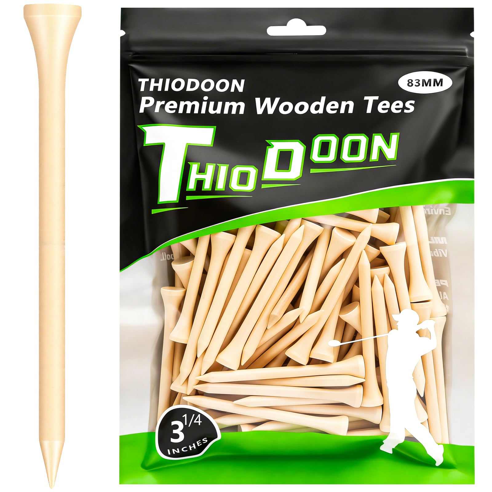 THIODOON Golf tees Less Friction Wooden Tees Training for Golfer Professional Natural Wood Golf tees Bulk 100 Count Golfing Tees (83mm, wood)