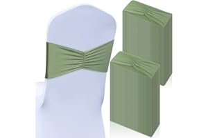 Moukeren 50 Pcs Spandex Chair Sashes Bows Stretch Chair Bands Slider Sashes Elastic Ties Ribbon Covers for Wedding Party Events Ceremony Birthday Banquet Decorations(Sage Green)