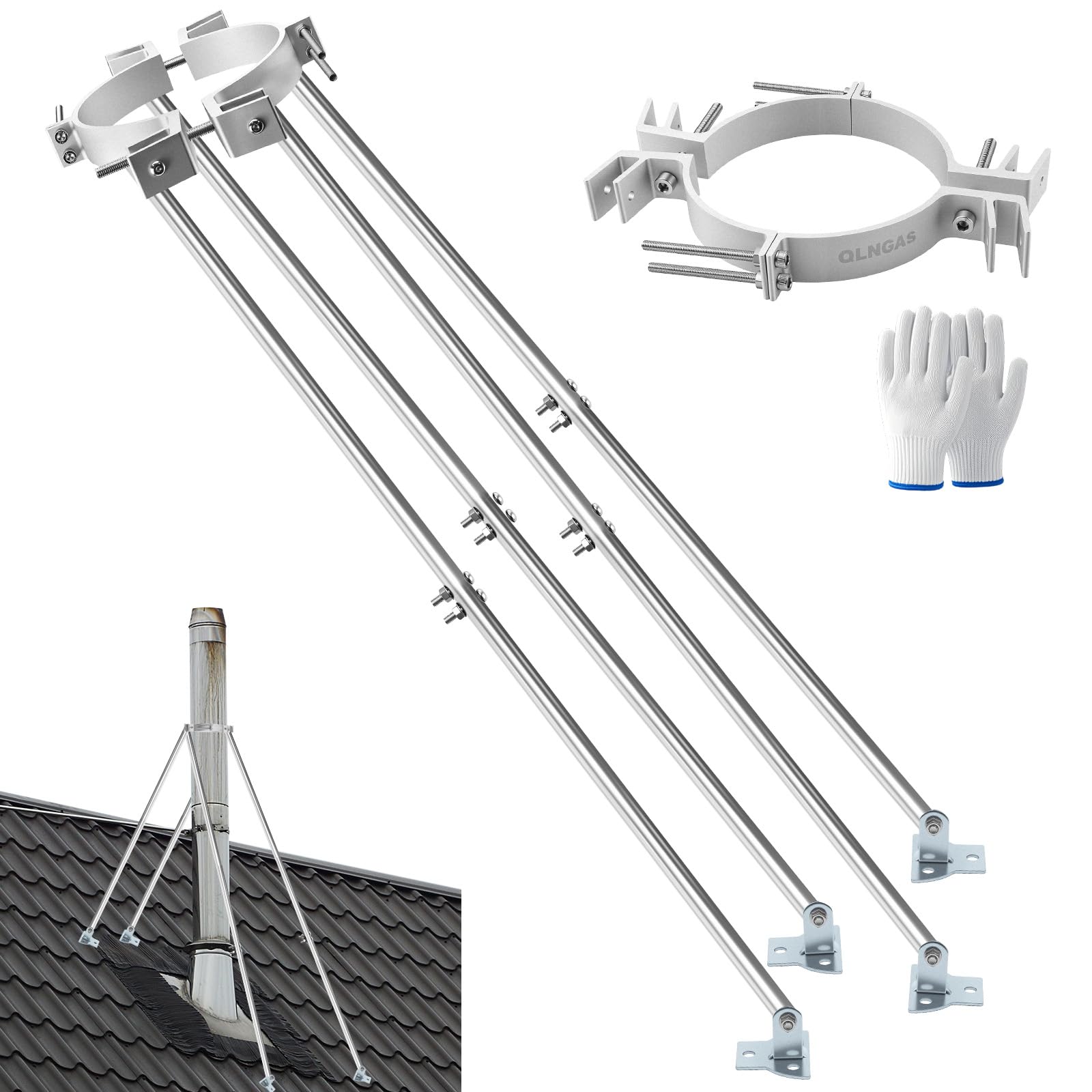 Photo 1 of 2026 Updete 6-8 Inch Extended Roof Bracket Supports Chimney Stove Pipe for DuraVent, with 4-Legged Support?Adjustable Pipe Supports, Durable Metallic Upgrade, Stable Against Wind & Snow