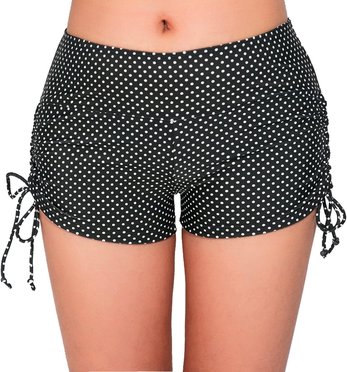 Women's Sporty Adjustable Boy Leg Wide Waistband Fully Lined Bikini Bottom Beach Briefs Tankinis Board Shorts