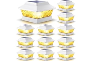 SIEDiNLAR 4x4 Solar Post Cap Lights 2 Modes Metal Fence Deck Post Light Waterproof Outdoor for 3.5x3.5 4x4 Vinyl Wooden Posts Patio Garden Decor, Warm/Cool White (12 Pack, White)