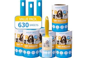 BESNEW Lint Roller, 630 Sheets Value Pack, Lint Rollers for Pet Hair Extra Sticky, Upgraded 3 Handles with 6 Refills + 1 Portable Pet Lint Remover for Clothes, Dog, Furniture, Car Seats, Carpet