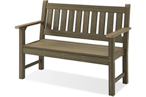 ACUEL Outdoor Bench, 2-Person Garden Bench, Poly Lumber Patio Bench for Outdoors, Porch, and Park (Light Brown)