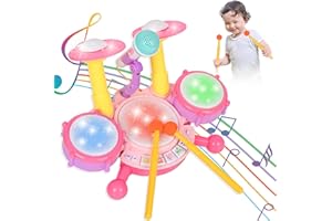 DUABES Kids Drum Set for Toddlers, Toddlers Drum Toys with 2 Drum Sticks, Beats Flash Light and Adjustable Microphone Baby Girl Toys, Birthday Gift for 1-6 Years Old Girls