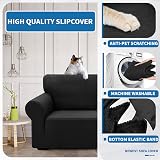 XINEAGE 2 Seater Jacquard Stretch Sofa Cover Black view 4