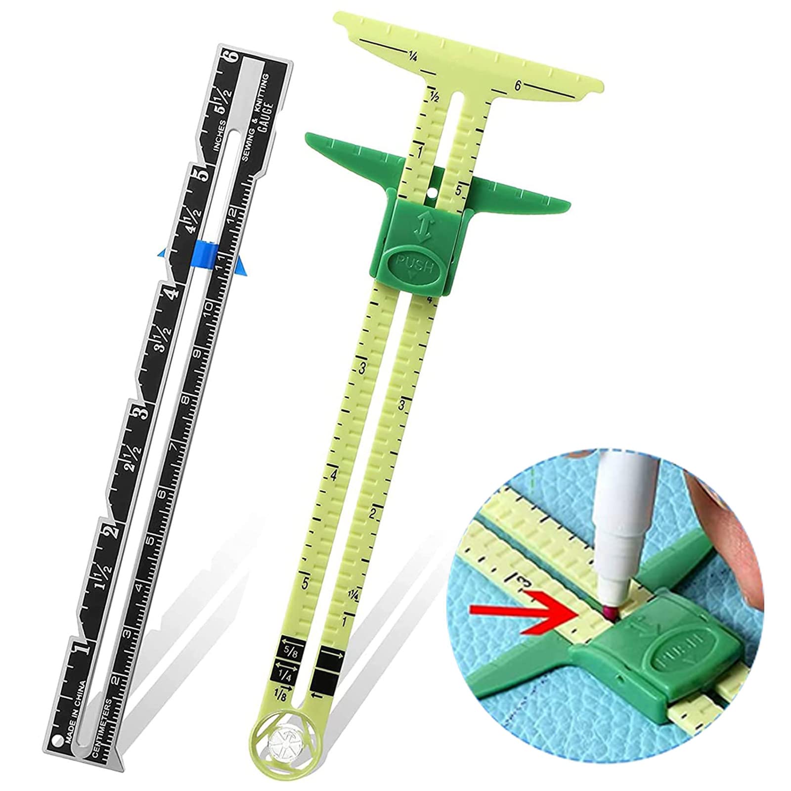 3 Pieces Sewing Ruler Sewing Kits Sewing Gauge Sewing Gauge Measuring Tool 5-in-1 Sliding Gauge Sewing Accessories Sewing Gauge Kits Sewing Ruler for Knitting Crafting Hemming Sewing Tools