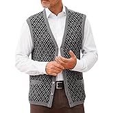 Runcati Mens Sleeveless Sweater Vest V Neck Button Down Cardigan Sweaters Knitted Argyle Vest with Pocket