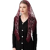 PAMOR Triangle Lace Veil Mantilla Cathedral Head Covering Chapel Veil for Mass Wedding Bridesmaids