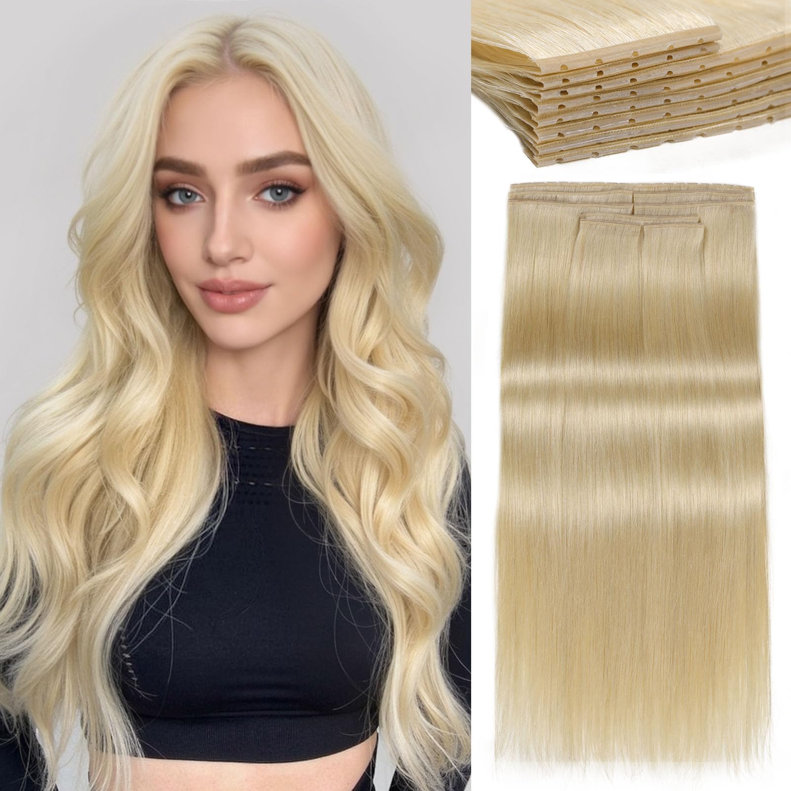 Photo 1 of LADY MIRANDA 20 Inch 100g Blonde Human Hair Extensions Double Weft with Micro Beads Invisible Weft Hair Extensions Genius Handmade Wefts for Natural-Looking(Blonde, 20 Inch)