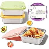 T-Raputa 3Pc Sandwich Containers and Fruit Storage Storage, 20oz 304 Stainless Steel Sandwich Box with Lids, Reusable Metal Meal Prep Lunch Boxes, BPA-Free, Food Storage Containers for Snacks & Fruits