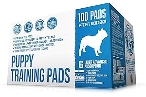 Bulldogology Puppy Training Pads - Pee Pads with Adhesive Sticky Tape (24x24) Large Dog Training Wee Pads with 6 Layer Extra Quick Dry Bullsorbent Polymer Tech (100-Count, White)