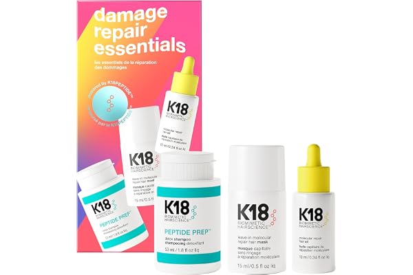 K18 Damage Repair Essentials Kit, Travel-Friendly Trio Featuring Mini Hair Mask, Mini Hair Oil & Detox Shampoo