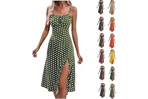yelldesk Casual Dresses for Women Summer Spaghetti Strap Split Midi Sundress Elegant Trendy Boho Polka Dot Dress
