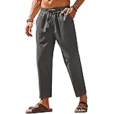 COOFANDY Linen Pants Men Lightweight Elastic Waist Casual Trousers Yoga Beach Summer Pants Dark Grey