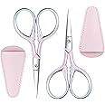 2 Pcs Eyebrow Scissors for Women, Professional Grooming Mini Scissors with Stainless Steel Straight Tip, 3.5 Inch Pink Small Scissors Beauty for Facial Hair, Eyebrows, Beard, Ear, Nose, Moustache
