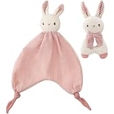 Organic Cotton Stuffed Animal Rattle Baby Toys | Plush Bunny Cuddle Cloth and Hand Grip Ring Rattles Plush Toy Set for Newborns Infant Boys Girls, 2 PCS