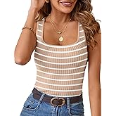 MEROKEETY Women's Sleeveless Ribbed Knit Tank Tops All-Season Striped Square Neck Camisoles Shirts 2026 Casual Basic Tanks