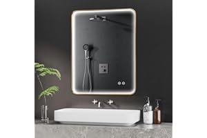Niccy LED Mirror for Bathroom with Frontlit, 32"x24" Gold Framed Mirror with Lights, Anti-Fog, Dimmable 3 Color, Shatter-Proof, Smart LED Bathroom Mirror