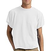 Peacameo Men's Short Sleeve Round Neck T Shirts Boxy Raw Cut Tee Casual Basic Tops