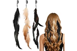 FeelfunFeather Feathers Hair Extensions for Women Boho Clip-in Hair Feather Accessories for Carnival Halloween Party Performances Photo Shoots, Brown Black Dark Coffee(3 Pcs)