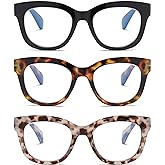 ZXYOO 3 Pack Oversized Blue Light Blocking Reading Glasses for Women, Retro Style Readers with Spring Hinge +1.50