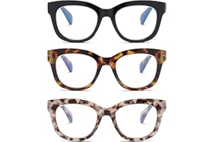 ZXYOO 3 Pack Oversized Blue Light Blocking Reading Glasses for Women, Retro Style Readers with Spring Hinge +1.75