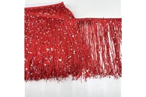 YYCRAFT 4" Hoogram Sequin Chainette Tassel Fringe Trim by The Yard Garland Dance Costume Trimming Party Decoration(10 Yards,Red)
