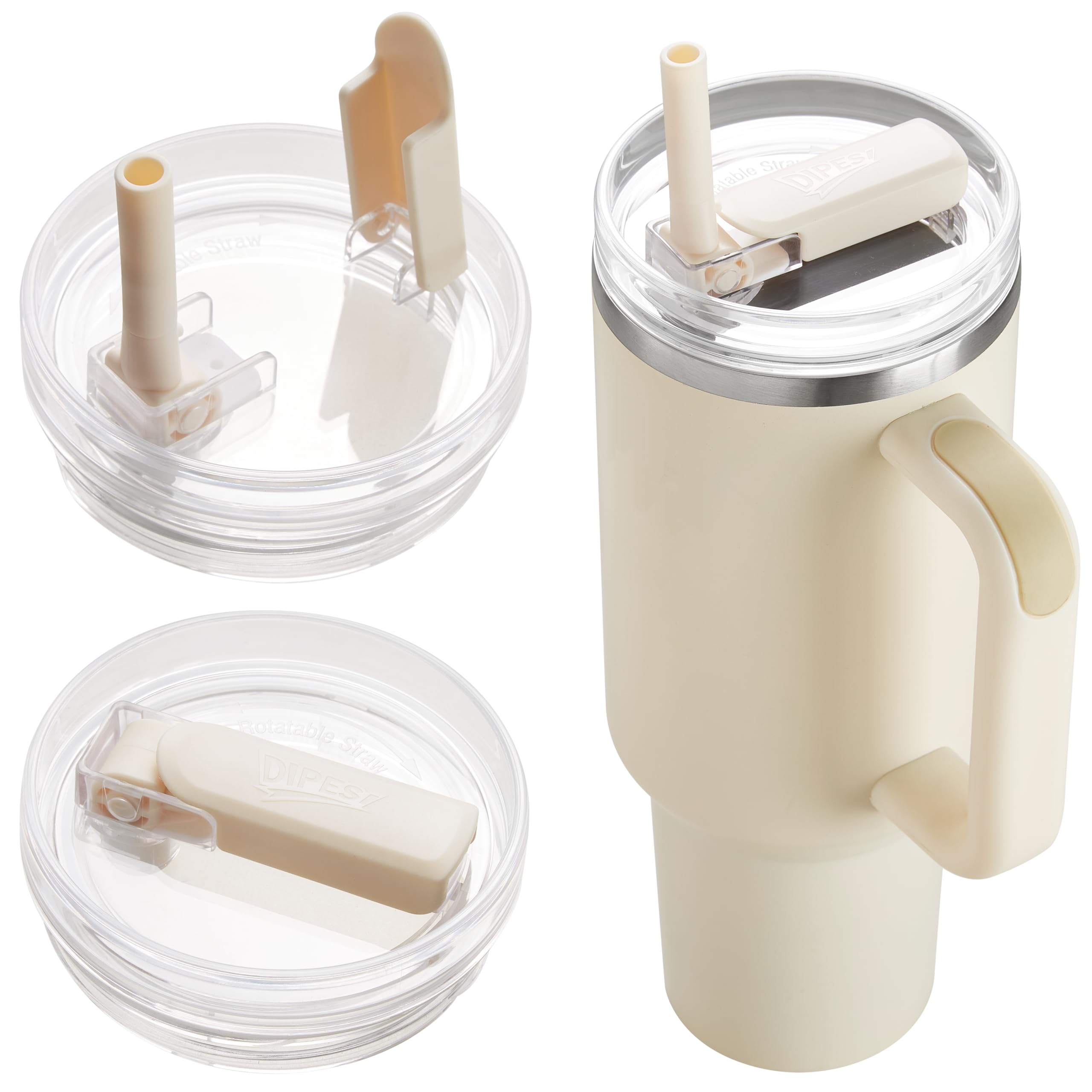 Photo 1 of DIPESI 2Pack 40oz Tumbler Lid Replacement suit for Stanley Quencher cup, Flip Straw Spill Proof Leak Resistant Straw Cover, Dishwasher Safe Stanley Cup Accessories (2 Beige)