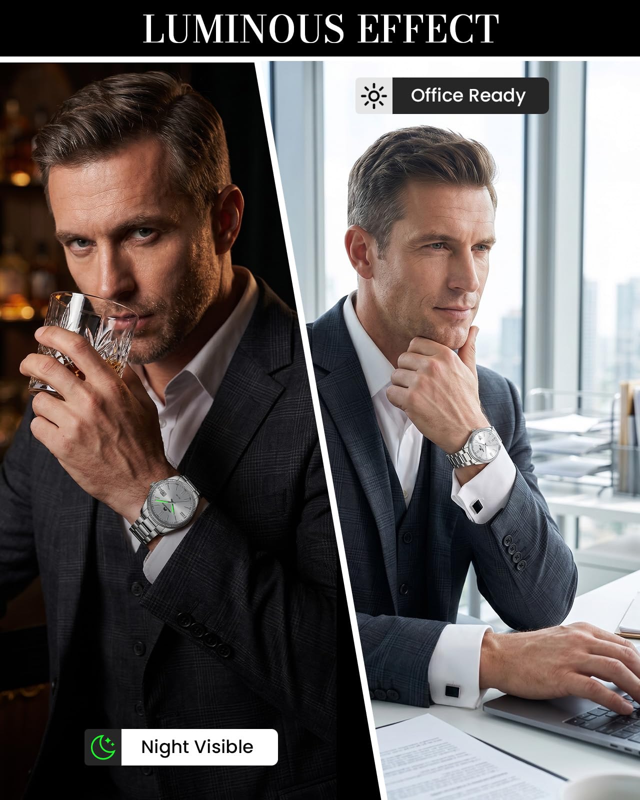 MEGALITH Uhren Herren Edelstahl Armbanduhr: Silber Wasserdicht Analog Herrenuhren - Klassisch Einfach Design Uhr mit Datum Leuchtend - Geschenke für Business Lässig Männer 5