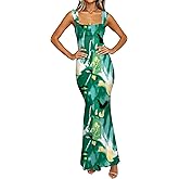 Caracilia Dresses for Women Summer 2026 Sleeveless Mesh Bodycon Floral Maxi Formal Wedding Guest Dress Party Spring