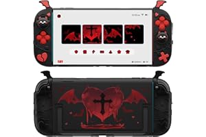 PlayVital Protective Case for Nintendo Switch 2, Kawaii Gothic Imp Series Silicone Grips + Dockable Hard Case Shell for Switch 2 with Thumb Grips & Sticker, Shockproof Protection Cover - Black