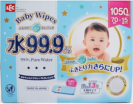 Amazon Baby Wipes ふきとり力さらにupで新登場 水99 9 ふんわりプラスおしりふき大判 Baby Wipes 70枚入 15個パック 計1050枚入 無香 Baby Wipes おしりふき