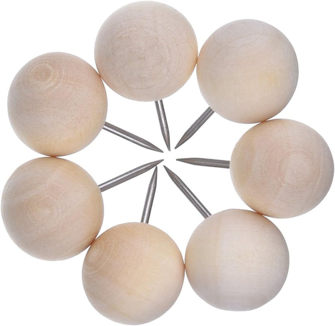 100 Pack Round Wood Push Pins Wooden Thumb Tacks for Map, Photos and