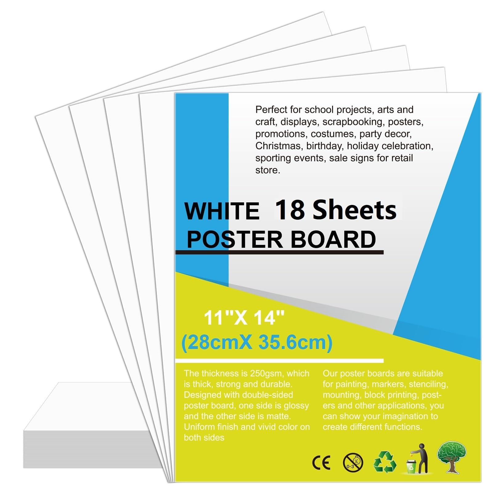 Photo 1 of 18 Pcs 11" x 14" Poster Board White Poster Paper Boards Bulk 250GSM Thickness Vision Board Smart Poster Board for School Arts Craft Projects Presentations Drawing Scrapbooking Blank Graphic Display