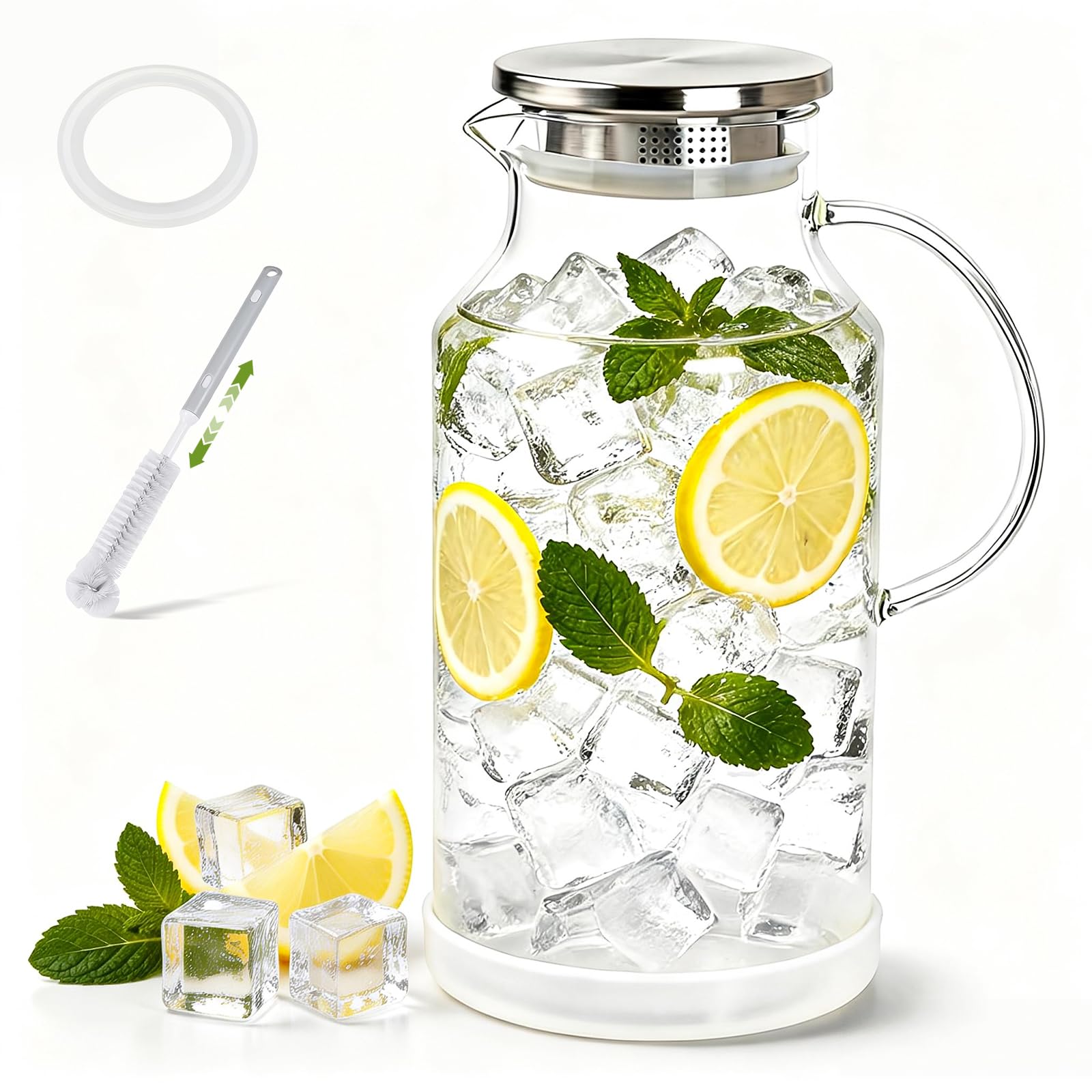 1 gallon/3.8l glass pitcher with lid, extra large water carafe jug, borosilicate glass iced tea pitc
