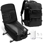 coowoz Travel Backpack with Vacuum System For Women Men,Vacuum Backpack Travel with Pump,Carry On Backpack,Personal Item Backpack Waterproof Outdoor Sports Rucksack Casual Daypack,30L,Black