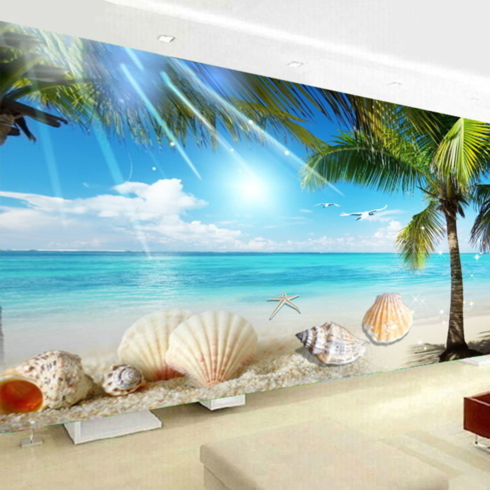 Diamond Painting Set, Beach Shell Coconut Tree Diamond Painting Pictures Painting by Numbers Crafts Rhinestone Embroidery Mosaic Gift (100 x 60 cm)