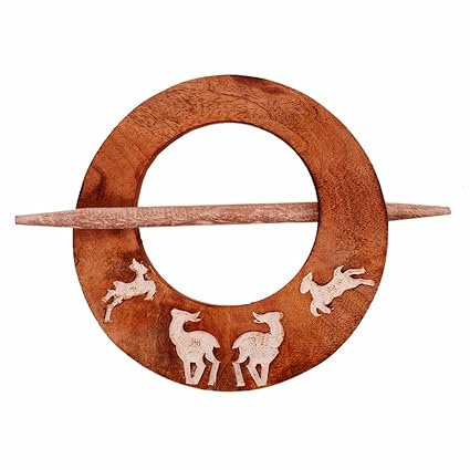 Purpledip Wooden Curtain Holder Tie Back Drape Clips Flying Deers: Set Of 2 (11148)