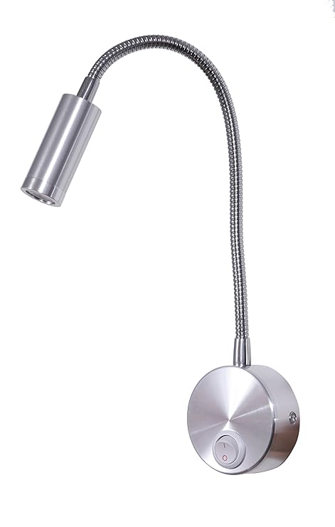 Glitz LED Spot Light, Bed Side Flexible arm, 3watt Warm White 3000k with Switch, Reading Light. (Silver)