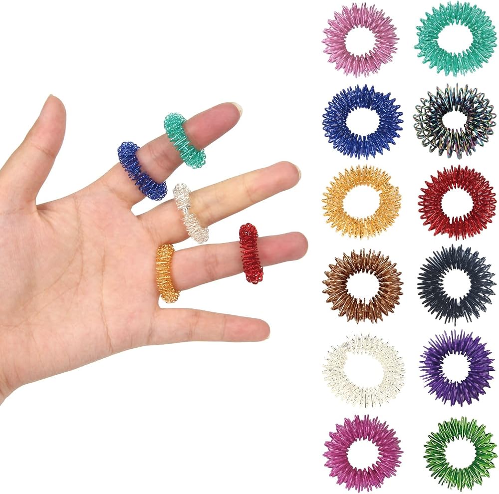 Steemjoey 12 PCS Fidget Rings Acupressure Spiky Sensory Rings Set