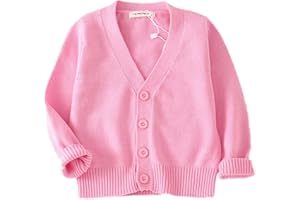PTPUKE Unisex Boy' Girls' Cardigans Sweater V-Neck Long Sleeve Button Soild Cotton Knit Sweaters for 1-8 Years