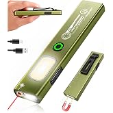 Flat EDC Flashlight Rechargeable Pocket Light with Red Laser and UV | 550 lumen brightness, USB-C charging, magnetic base, pocket clip, 5-hour runtime, aluminum alloy body, IPX4 rain resistance.