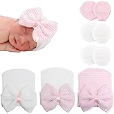 DRESHOW BQUBO Newborn Hospital Hat and Mittens Infant Baby Beanie Soft Cotton Cute Knot Nursery Cap for 0-3 Months Girls Boys