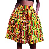HongyuAmy Women African Print Skirt Flared Ankara A line Skirt with Pockets