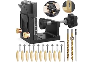 HEAVY FOG MOUNTAIN HFM Pocket Hole Jig Tool Kit for Carpentry, Pocket Hole Drill Guide Jig Set for 15° Angled Holes, Portable Wood Pocket Hole Screw Clamp System for Woodworking (black)